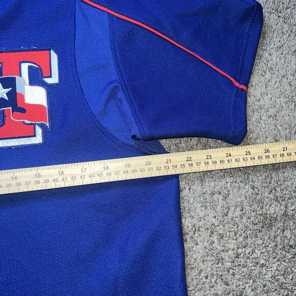 Vtg Rare Texas Rangers Majestic Button Up Jersey Sz M Blue performance apparel - Picture 5 of 7